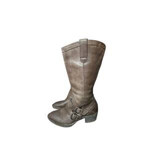 Born Women Magda Stone Color Buckle Moto Biker Boots Size 6 Side Zip
